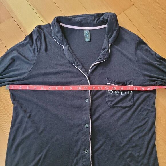 Bebe black & pink bedazzled button up pajama top super soft loungewear - Picture 6 of 8